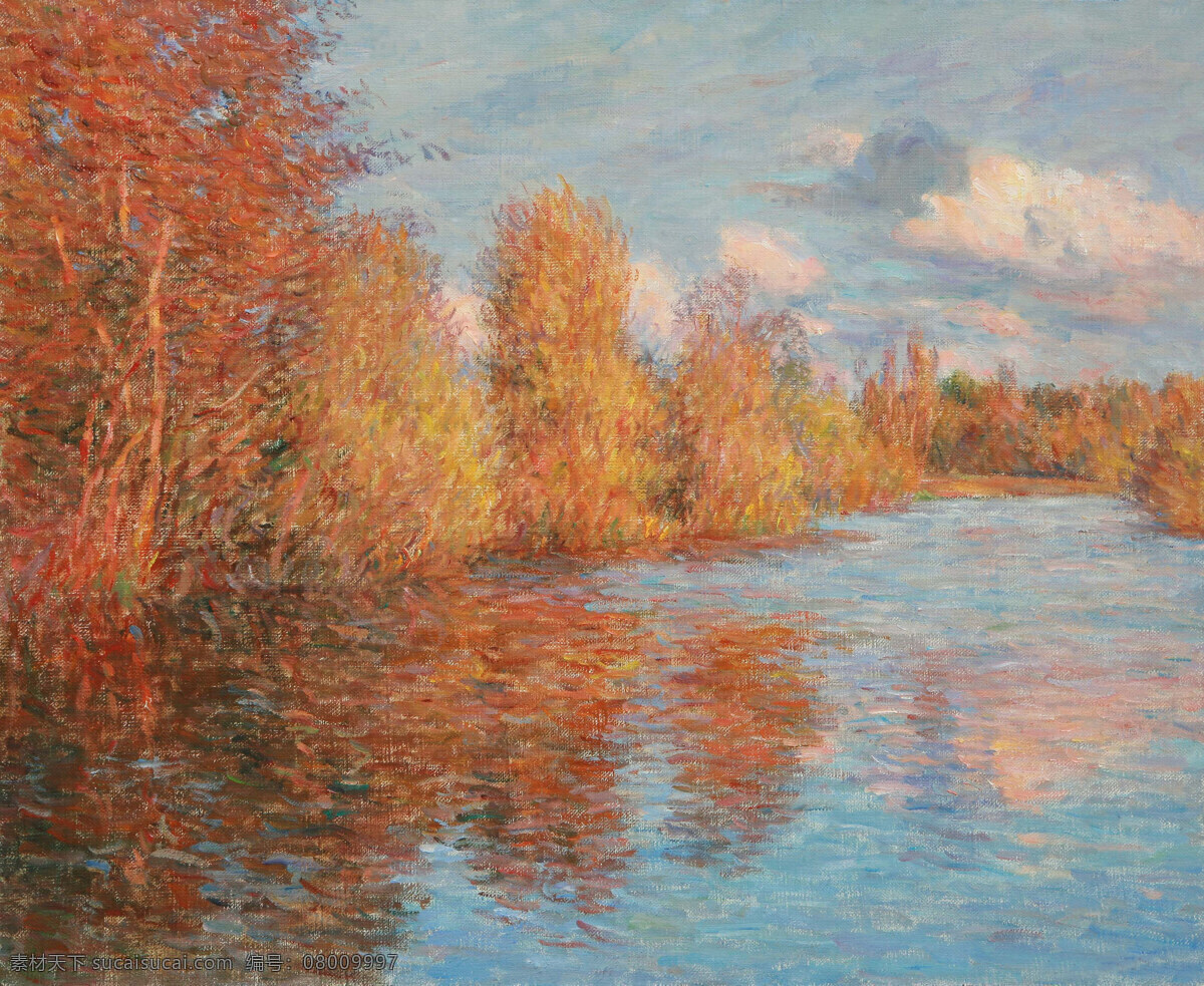 风景画 湖泊 湖水 绘画书法 美术 树林 树木 夕阳 湖畔 设计素材 模板下载 夕阳湖畔 油画 晚霞 油画艺术 油画作品55 文化艺术