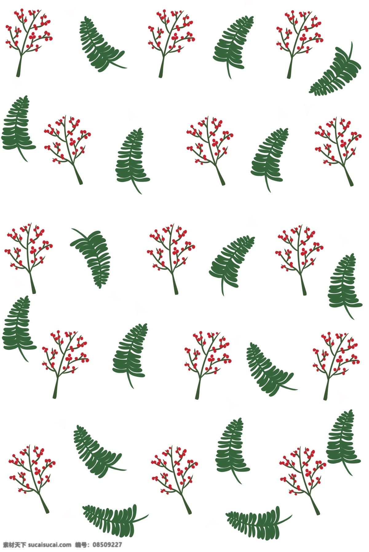手绘 柏树 植物 底纹 绿色的柏树 红色的花朵 卡通插画 手绘植物插画 创意的底纹 漂亮的柏树