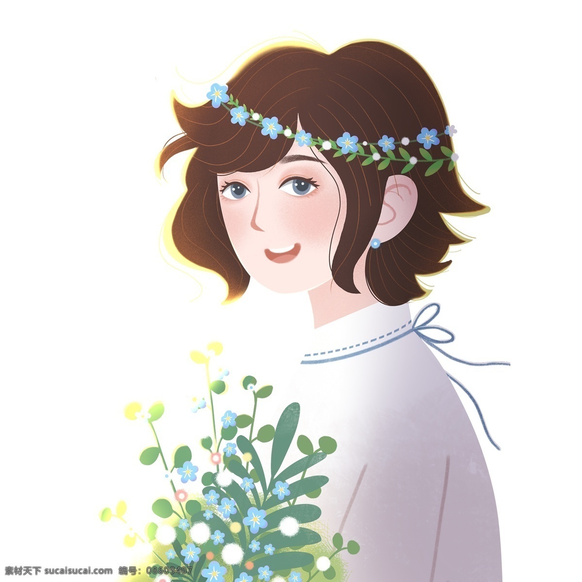 清新 美丽 爱 笑 少女 人物 唯美 插画 手绘 女生 人物设计