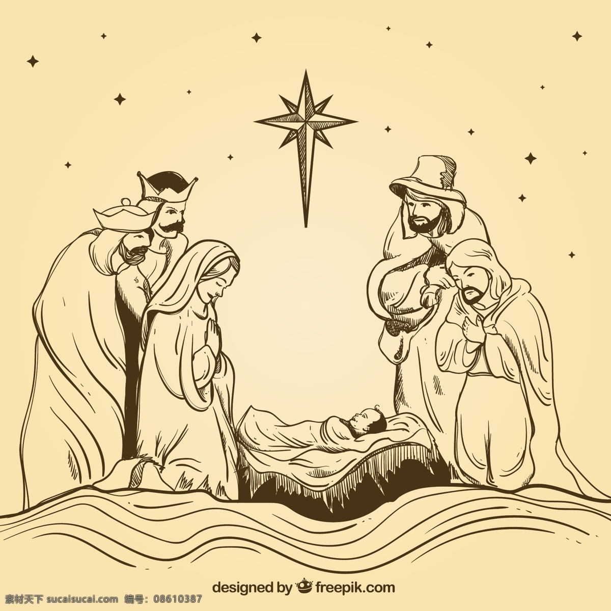 手绘 诞生 场景 智者 背景 一方面 性格 宗教 人 耶稣诞生 基督 降生 绘制 天主教 传统 婴儿床 基督教