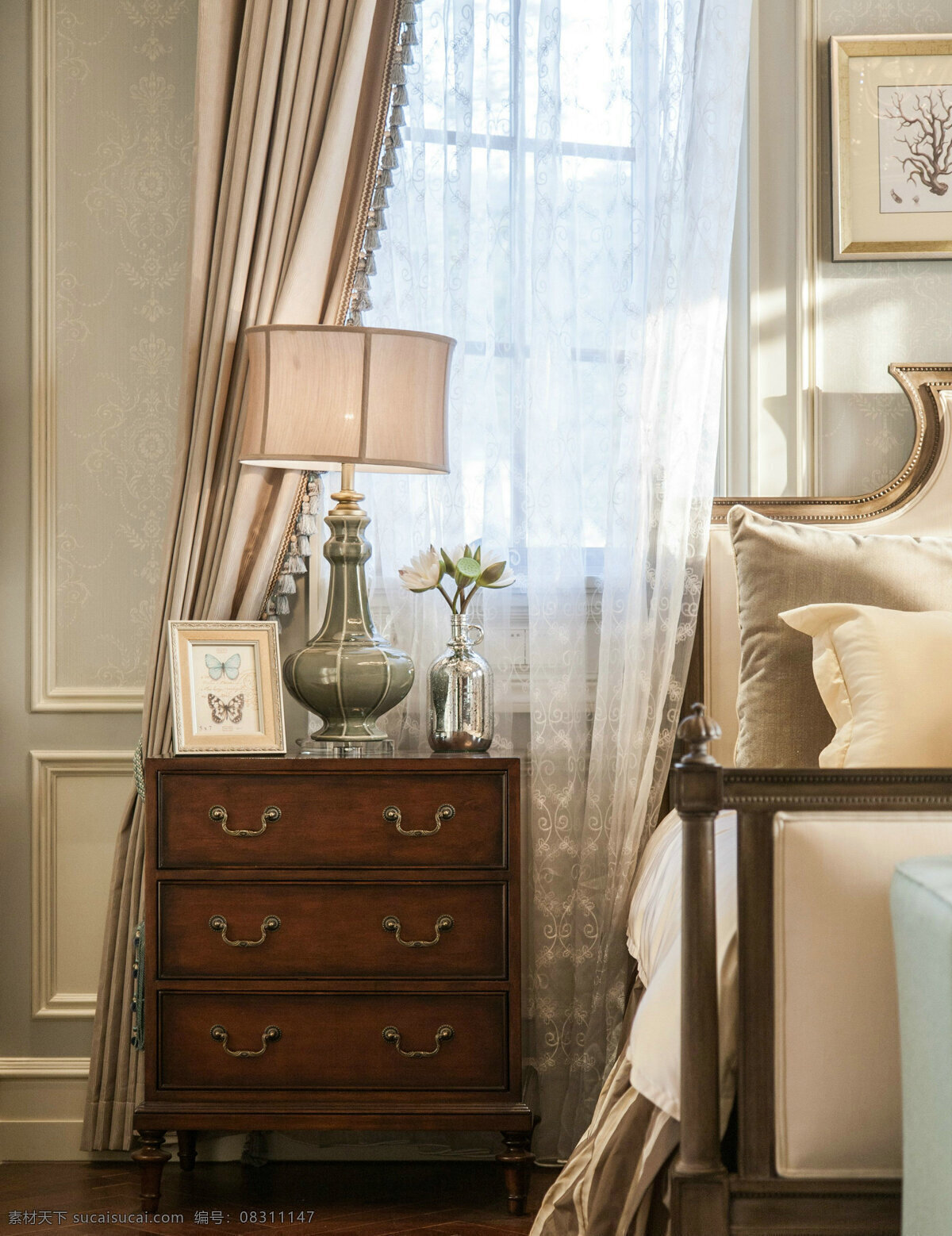 美式 经典 时尚 床头 红木 柜子 装修 效果图 卧室装饰 高清大图 室内设计 装饰设计