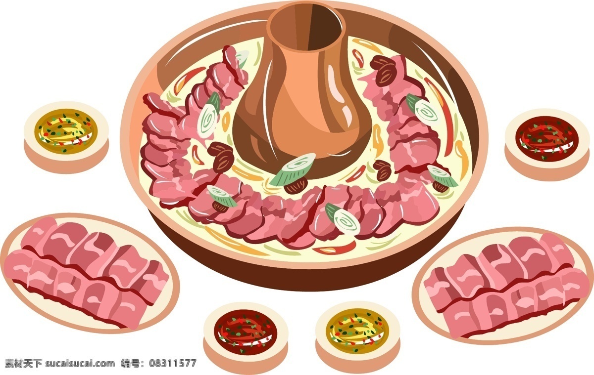 手绘 美食 冬季 滋补 羊肉 火锅 羊肉火锅 滋补火锅 涮锅 涮肉 冬季美食