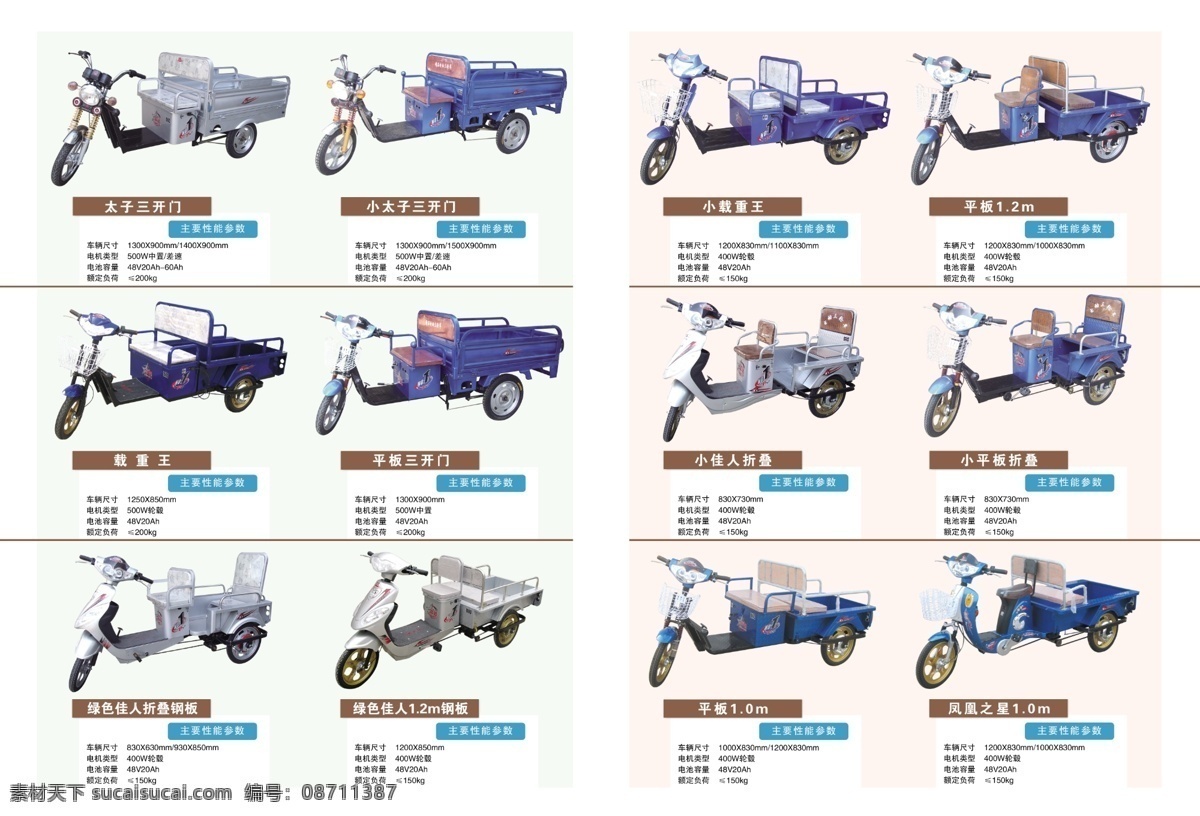 广告设计模板 画册设计 源文件 电动车 画册 内页 各种 型号 主要性能参数 车辆尺寸 电机类型 电池容量 额定负荷 其他画册封面