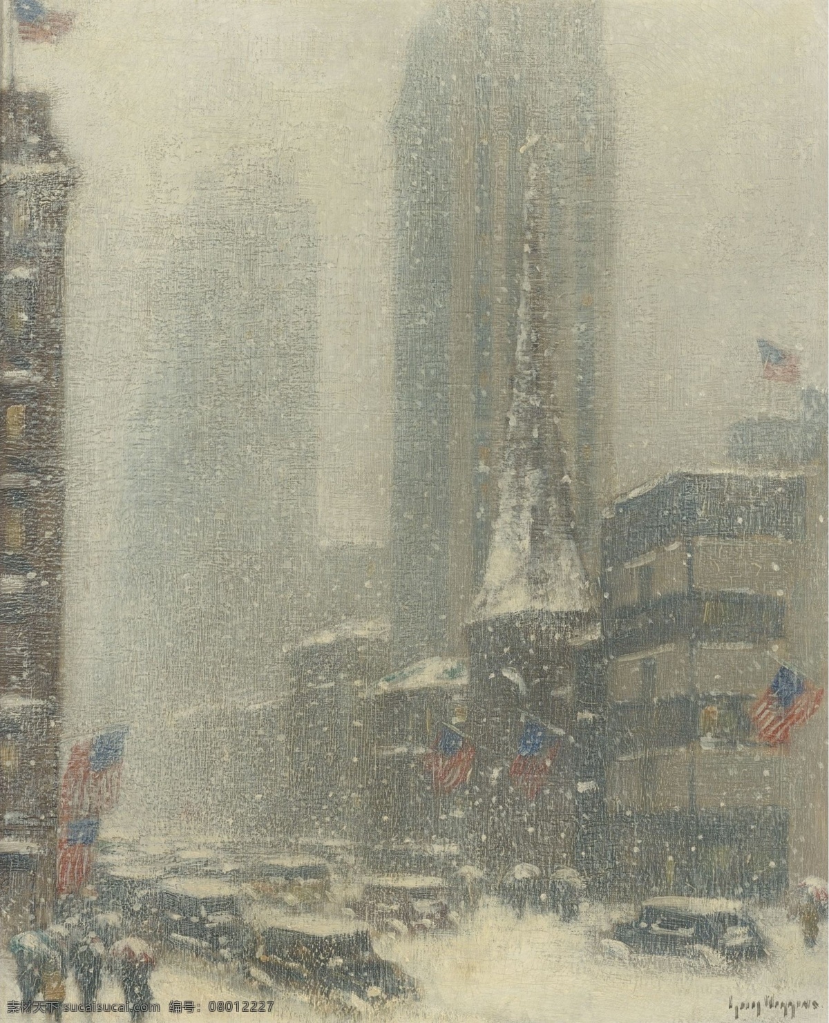 1937 大师 画家 风景画 静物 油画 建筑 装饰画 ave 5th storm snow heavy wiggins carleton guy 人物 高清 西方 国外 现代 家居装饰素材