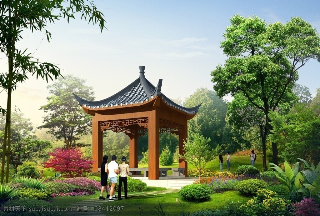 亭子 园林 效果图 园林建筑 园林别墅别墅 室外 建筑 园林景观 建筑设计 环境设计 源文件 园林设计