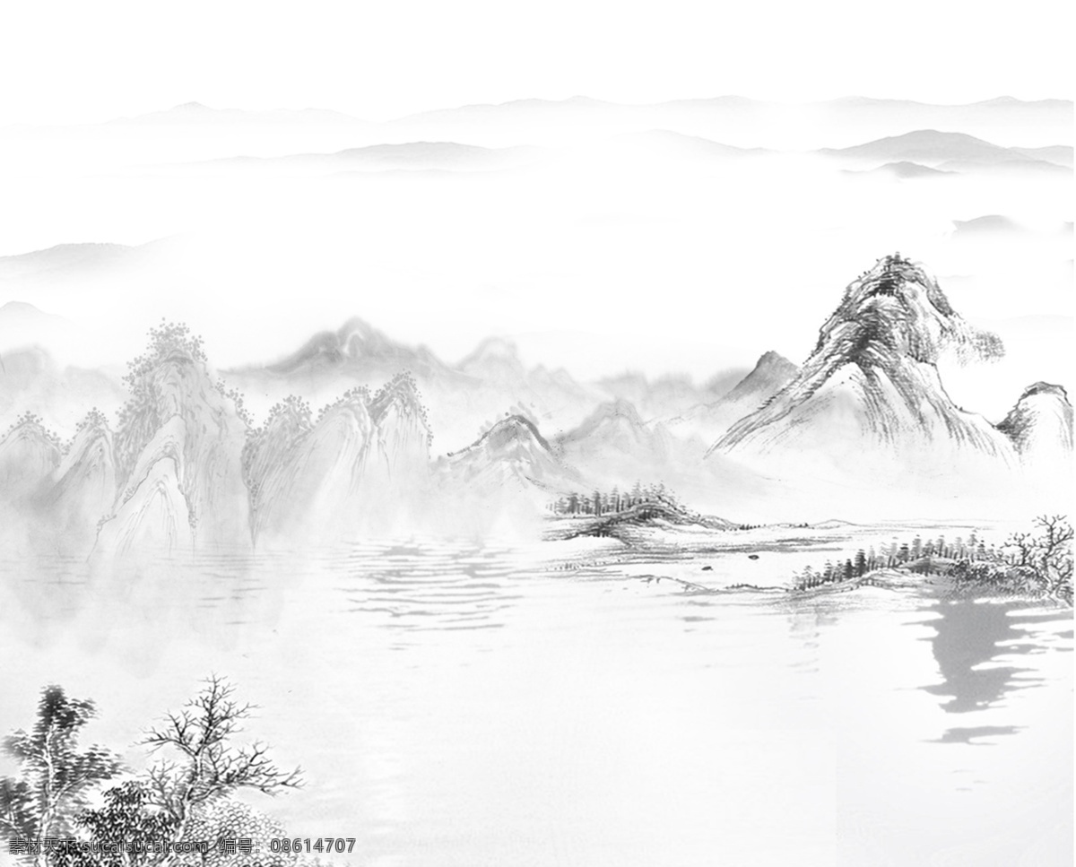 水墨 古风 山水画 装饰 元素 国风 水墨画 海报背景 平面装饰 古画山水 古风山水画 群山峻岭