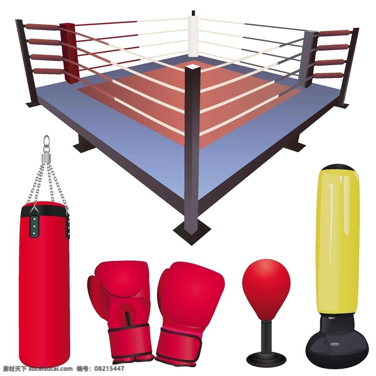 拳击 主题 矢量 拳台 沙包 手套 练拳 锻炼 用具 矢量素材 其他矢量