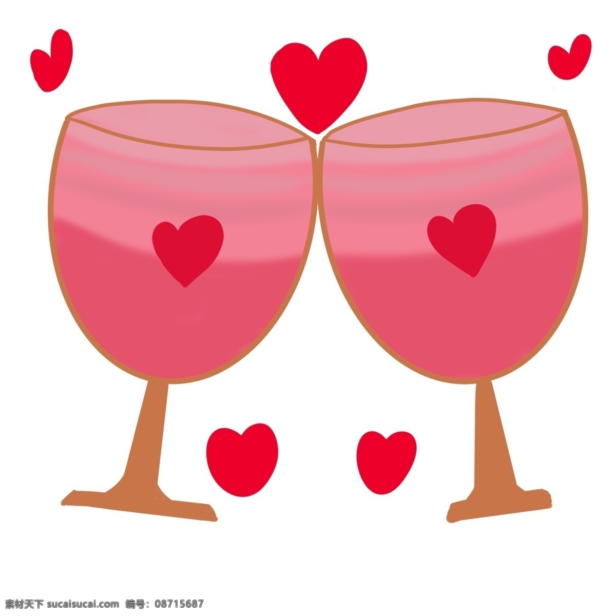 情人节 粉色 酒杯 插画 粉色的酒杯 情人节酒杯 红色心形 爱情 浪漫酒杯 卡通酒杯 一对酒杯插画