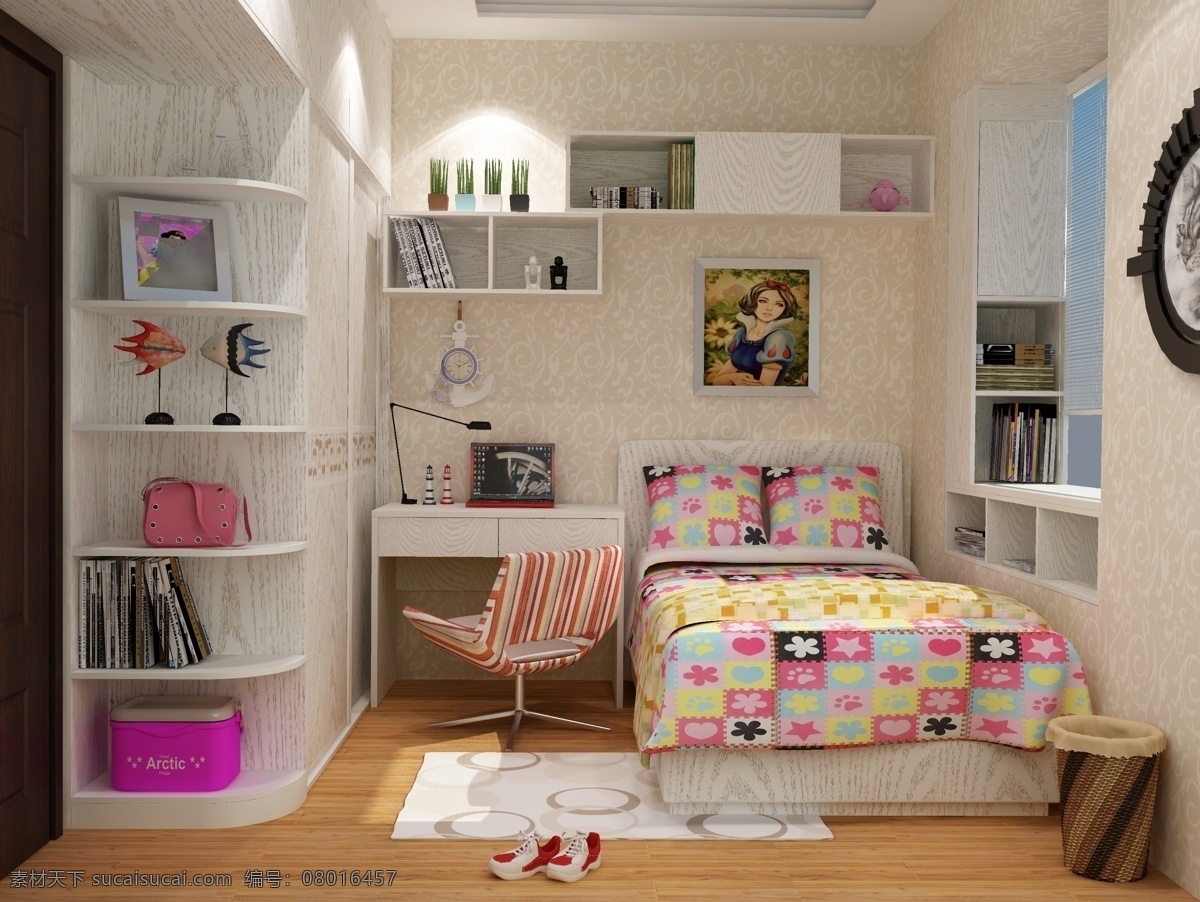儿童 房 女 3d设计 3d效果图 儿童房 儿童房效果图 女孩房 室内模型 室内效果图 3d模型素材 室内场景模型
