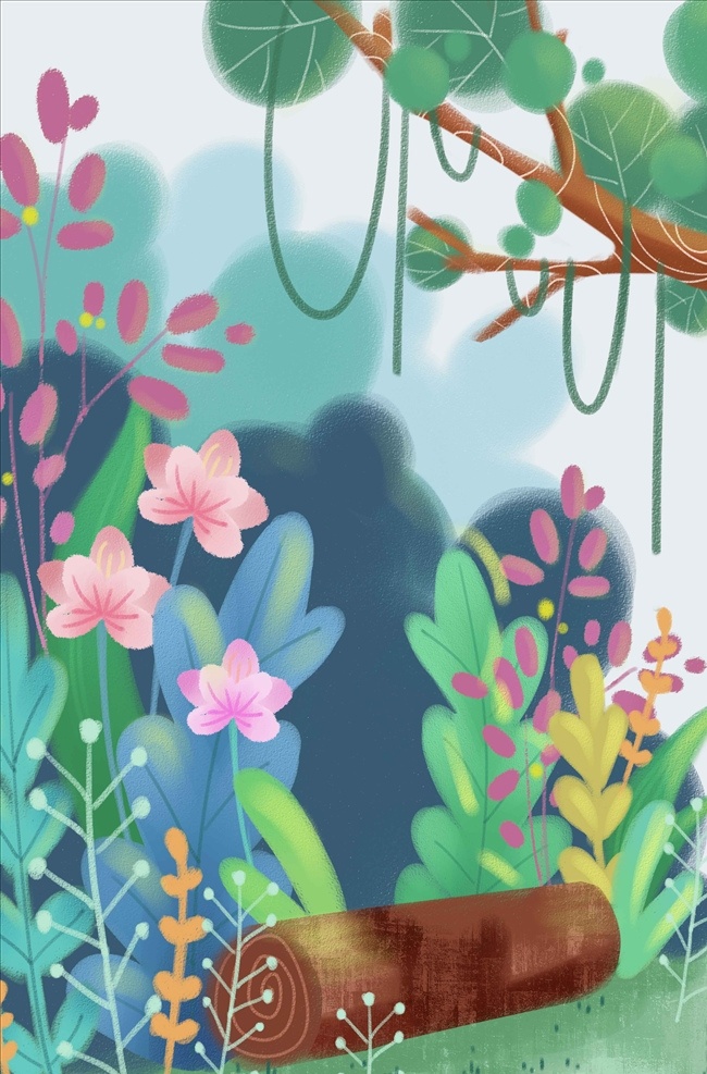 森林插画 手绘森林 卡通森林 花草插画 手绘花草 风景插画 卡通风景插画 手绘风景插画 树木插画 卡通风景背景 手绘风景背景 植物绿化插画 植物插画 手绘植物 植物树木 生物世界 花草