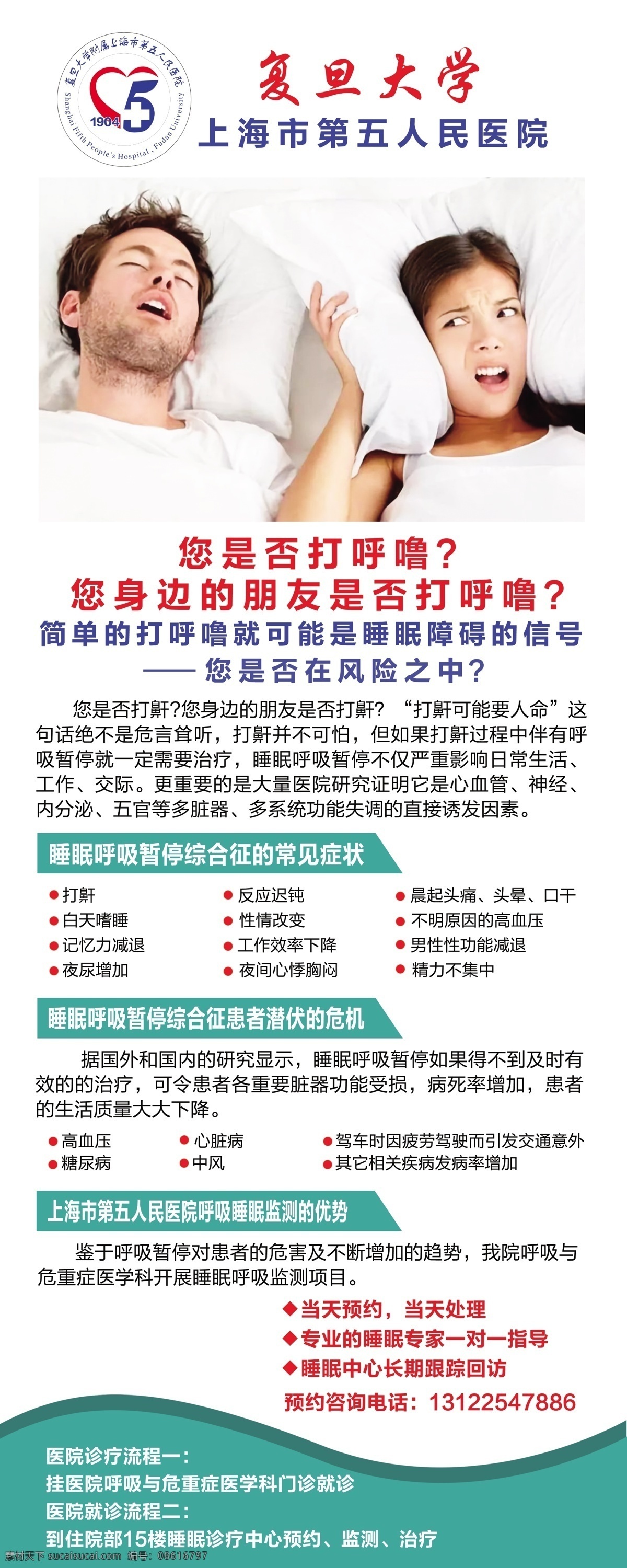 耳鼻喉展架 耳鼻喉 医院展架 打鼾 睡眠呼吸 打呼噜 复旦大学 耳鼻喉科 医院