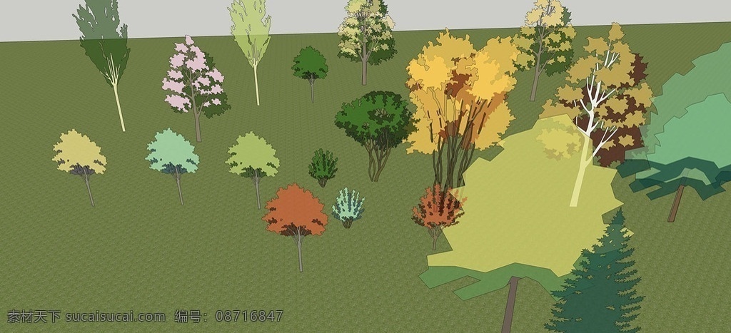 su 常用 二维 植物 模型 二维植物模型 大乔木 小乔木 灌木 各种颜色 景观设计 环境设计 skp