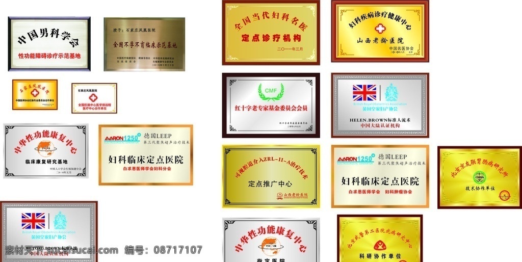 医院 铜牌 医疗 荣誉 证书 矢量