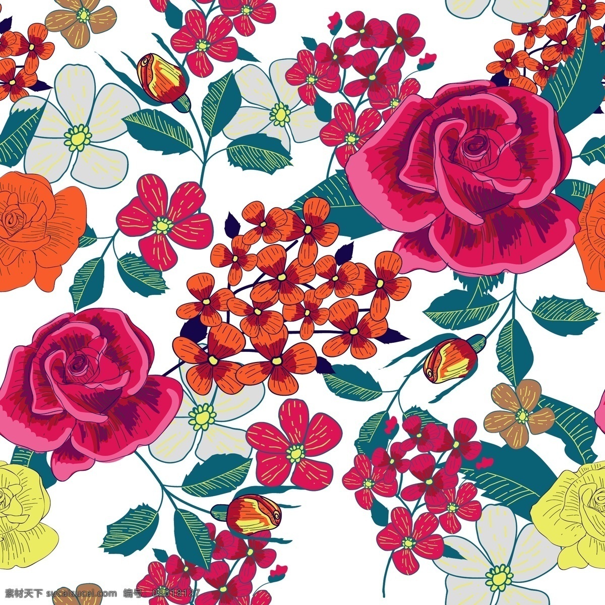 手绘 玫瑰花 矢量 背景 图 逼真 模板 设计稿 素材元素 鲜花 叶子 植物 源文件 矢量图