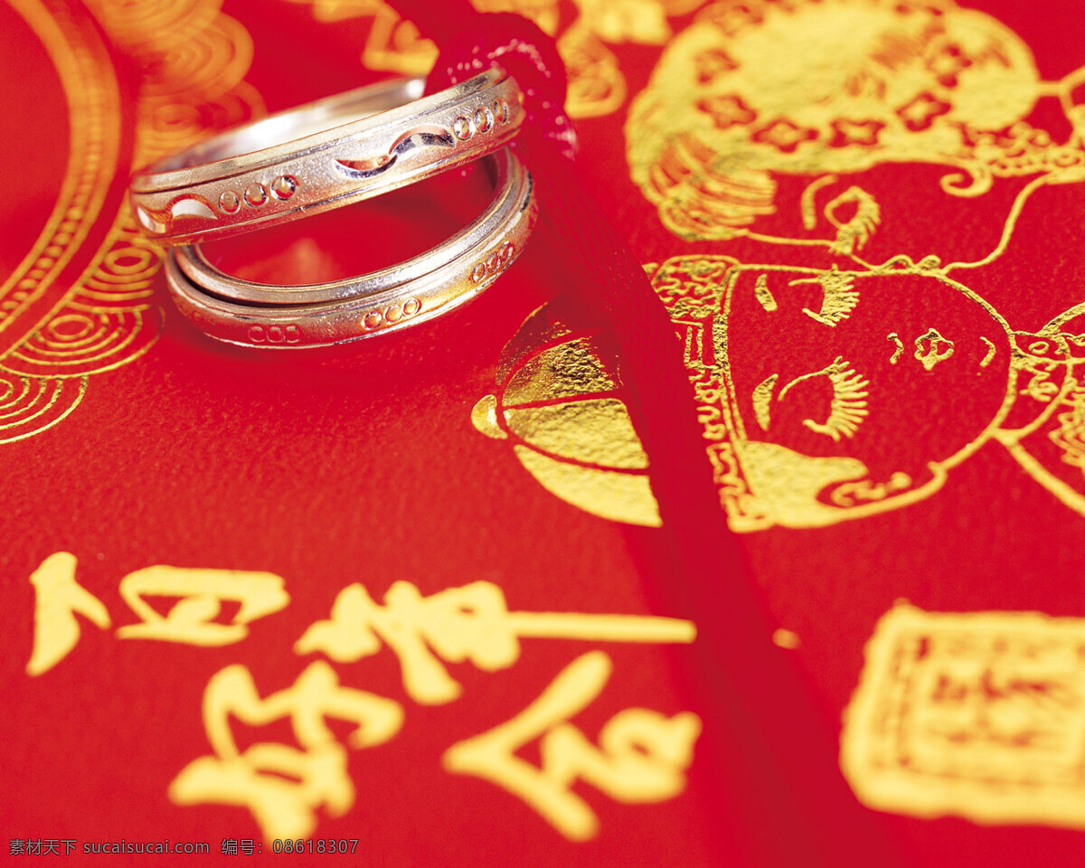 中式 婚礼 背景 百年好合 传统婚礼 对戒 红背景 红绳 婚庆用品 戒指 童男童女 喜庆背景 中国风 中式婚礼 龙凤镯