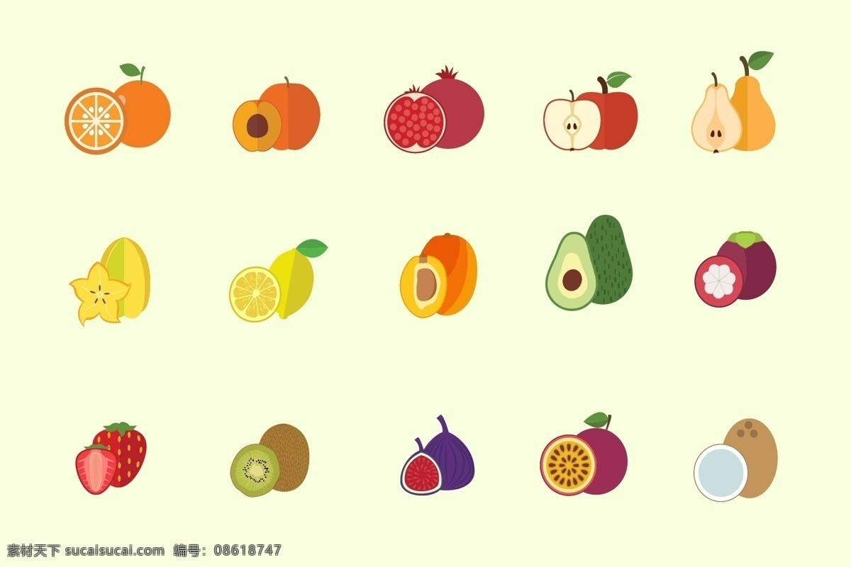 水果 矢量 图标 icon 标志 图案 苹果 柠檬 猕猴桃 椰子 百香果 火龙果 橘子 杏 草莓 牛油果 标志图标 其他图标