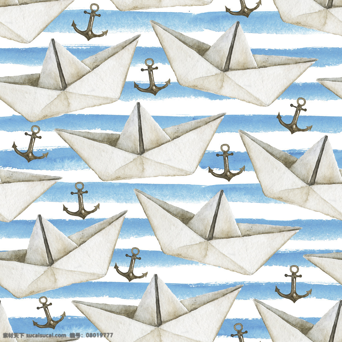 手绘 水上 纸船 背景 背景素材 逼真 蓝色 立体 水彩 许愿
