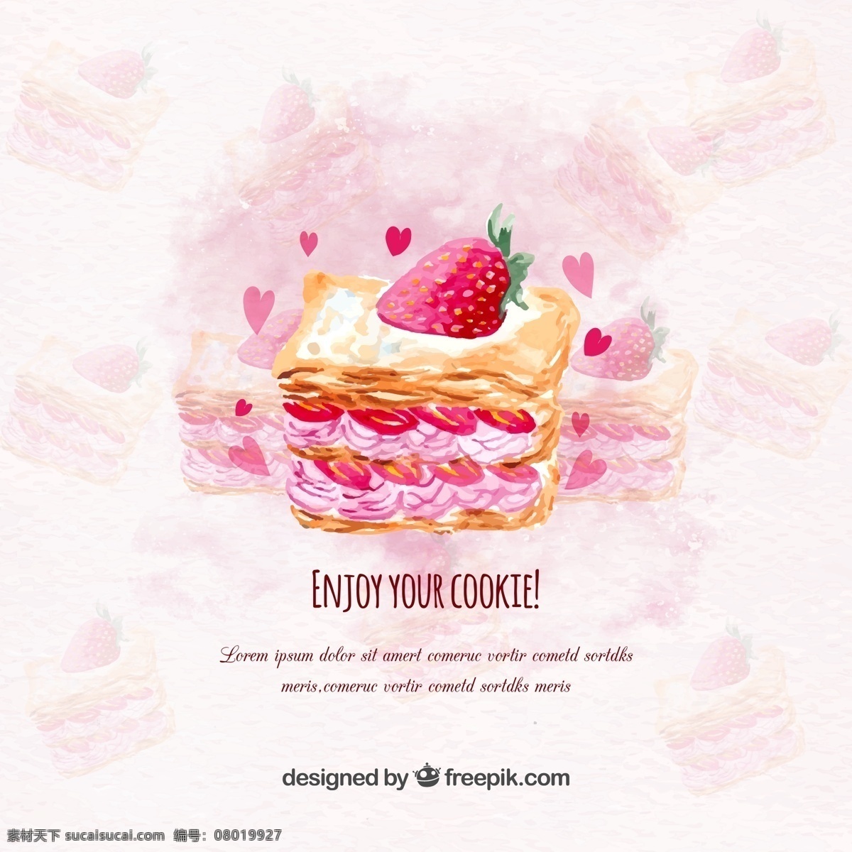 彩绘 奶油 草莓 蛋糕 矢量 矢量素材 奶油草莓 草莓蛋糕
