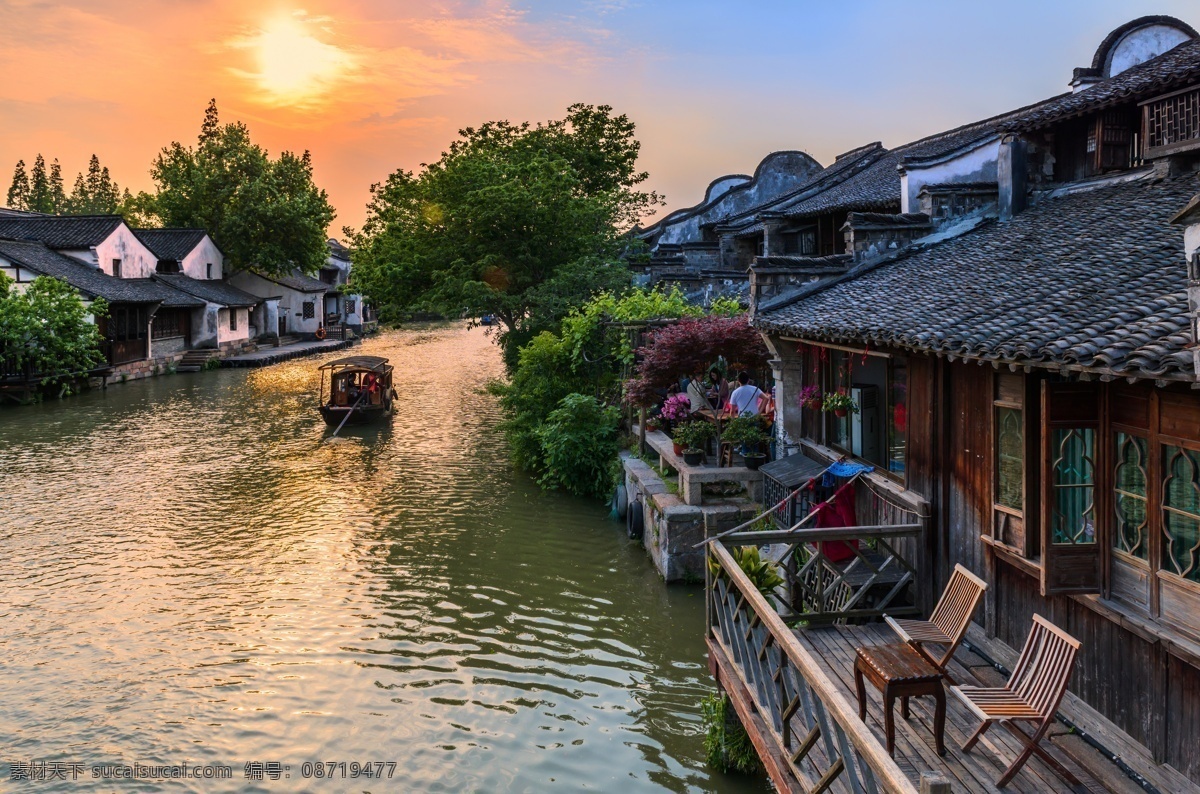 夕阳下的乌镇 夕阳 小船 古镇 乌镇 落日 国内旅游 旅游摄影