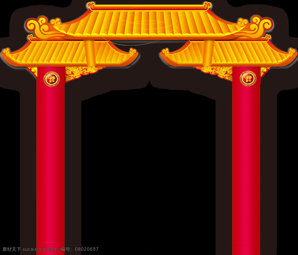 卡通 古式 大门 楼 元素 门楼 建筑 png元素 透明素材 免抠元素
