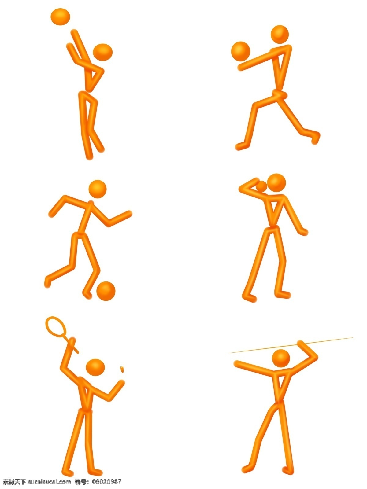 商用 橙色 立体 小人 图标 体育运动 装饰 元素 体育 运动 球类运动 运动员 手账