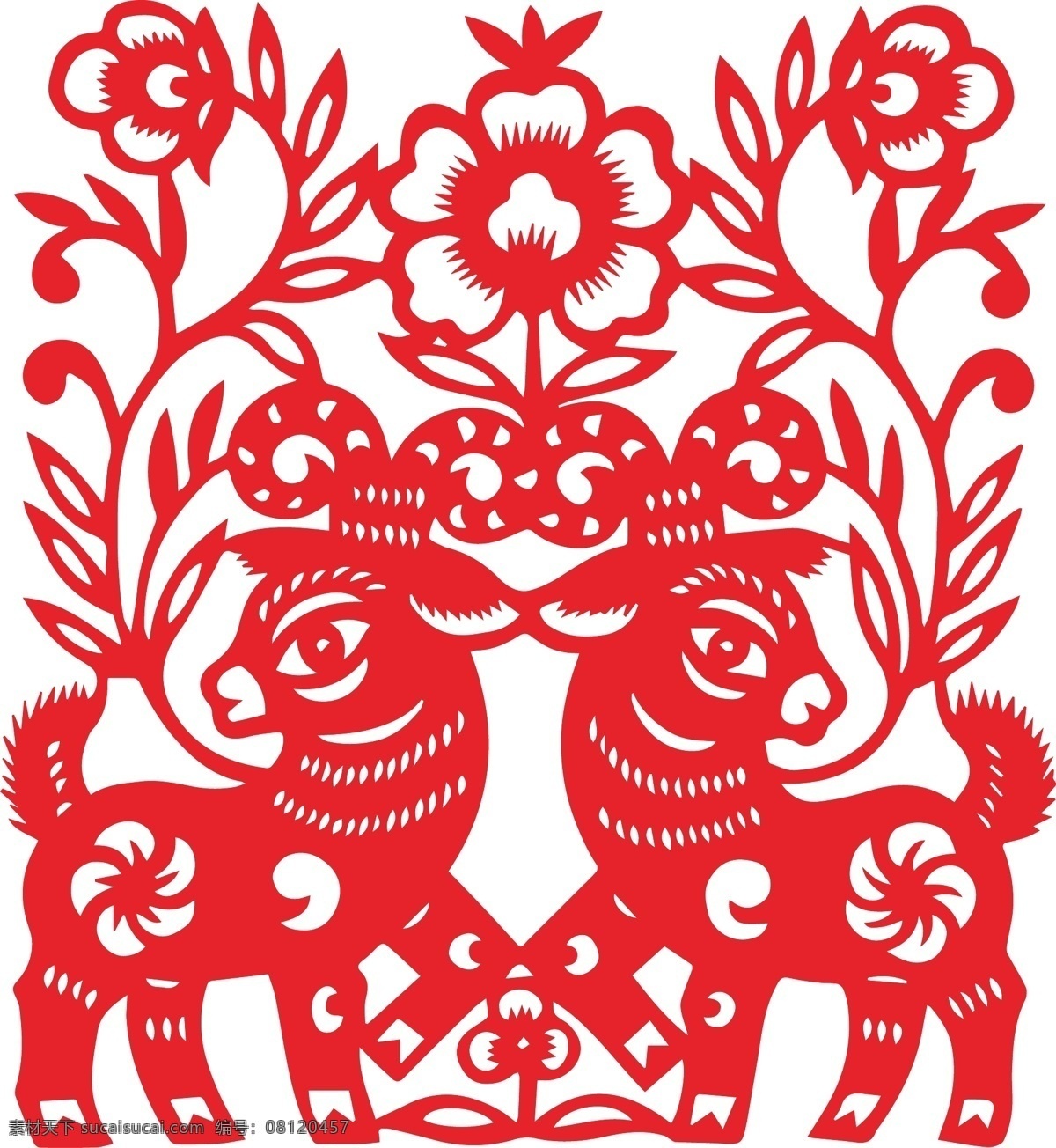 羊年 剪纸 传统文化 花 民族文化 矢量图 文化艺术 羊 节日素材 2015羊年