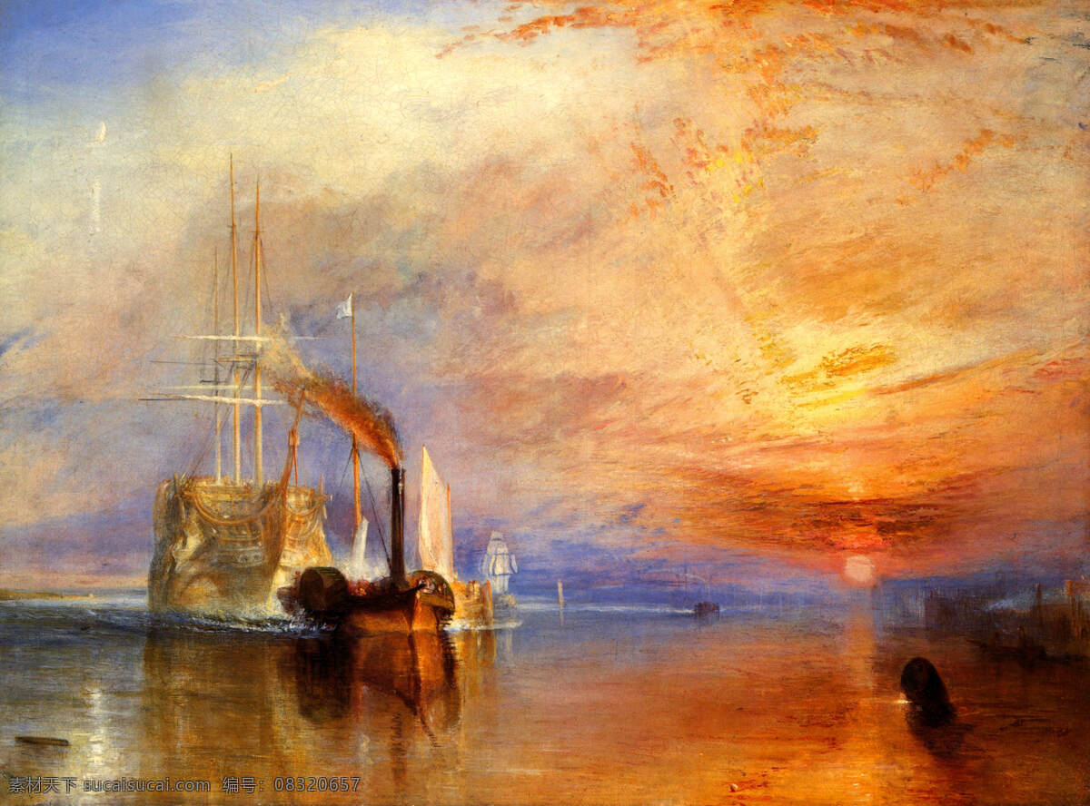 绘画书法 文化艺术 油画 战舰 拖 去 解体 无畏 号 fighting temeraire 无畏号 家居装饰素材