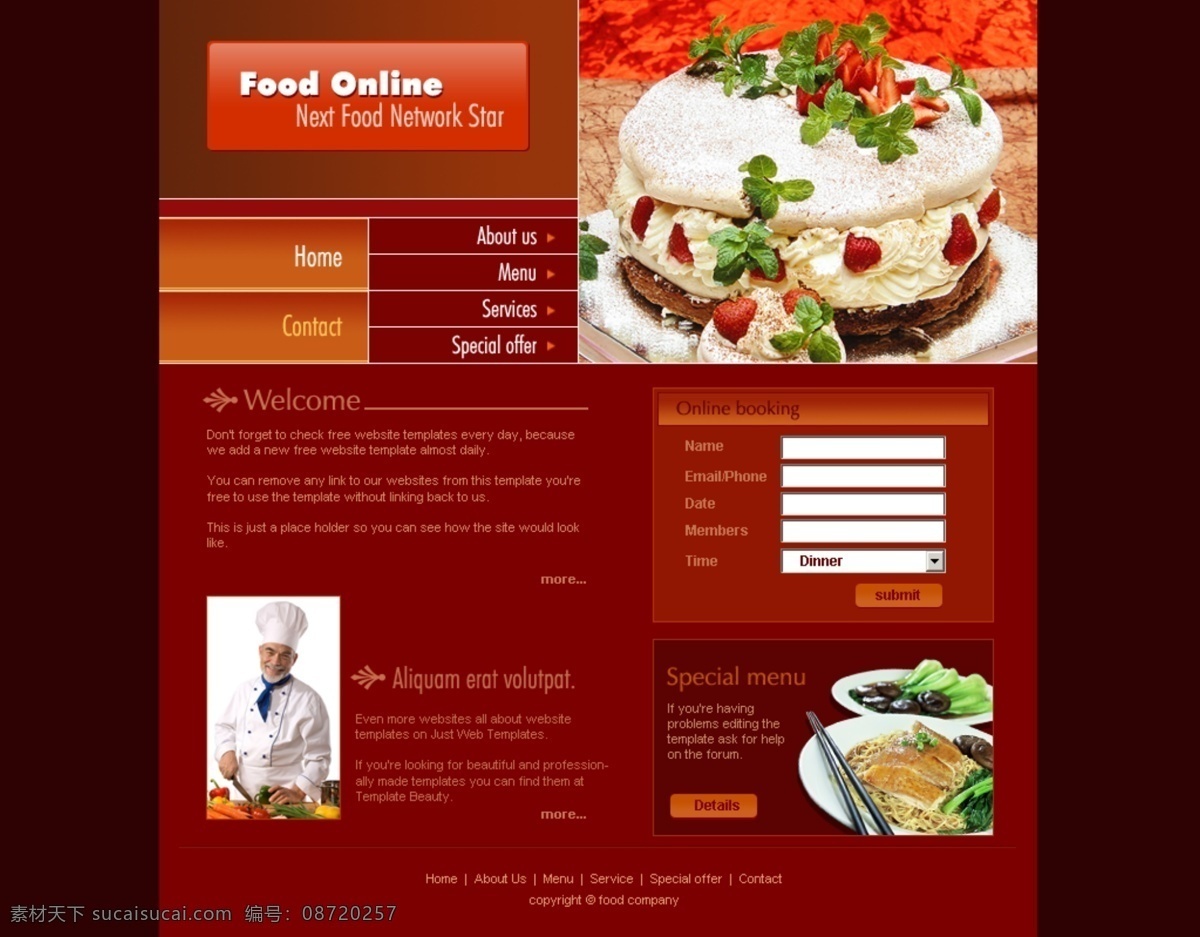 蛋糕 美食 网站 模板 国外 红色 经典 网页素材 网页模板
