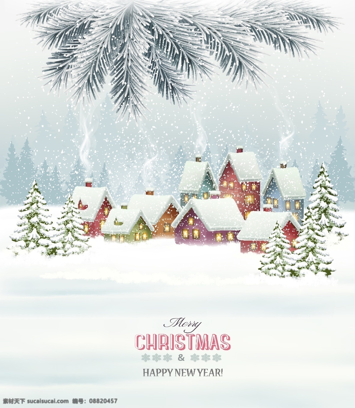 冬季 圣诞 小镇 雪地 景色 插画 雪地景色 圣诞小镇 eps素材 圣诞插画 merry christmas 卡通插画 精美插画 时尚插画 矢量素材 圣诞节 圣诞树 圣诞装饰