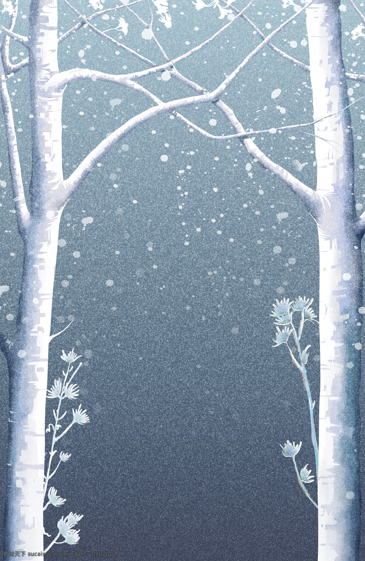 冬季 下雪 户外 风景 植物 雪花 插画 树 背景 噪点