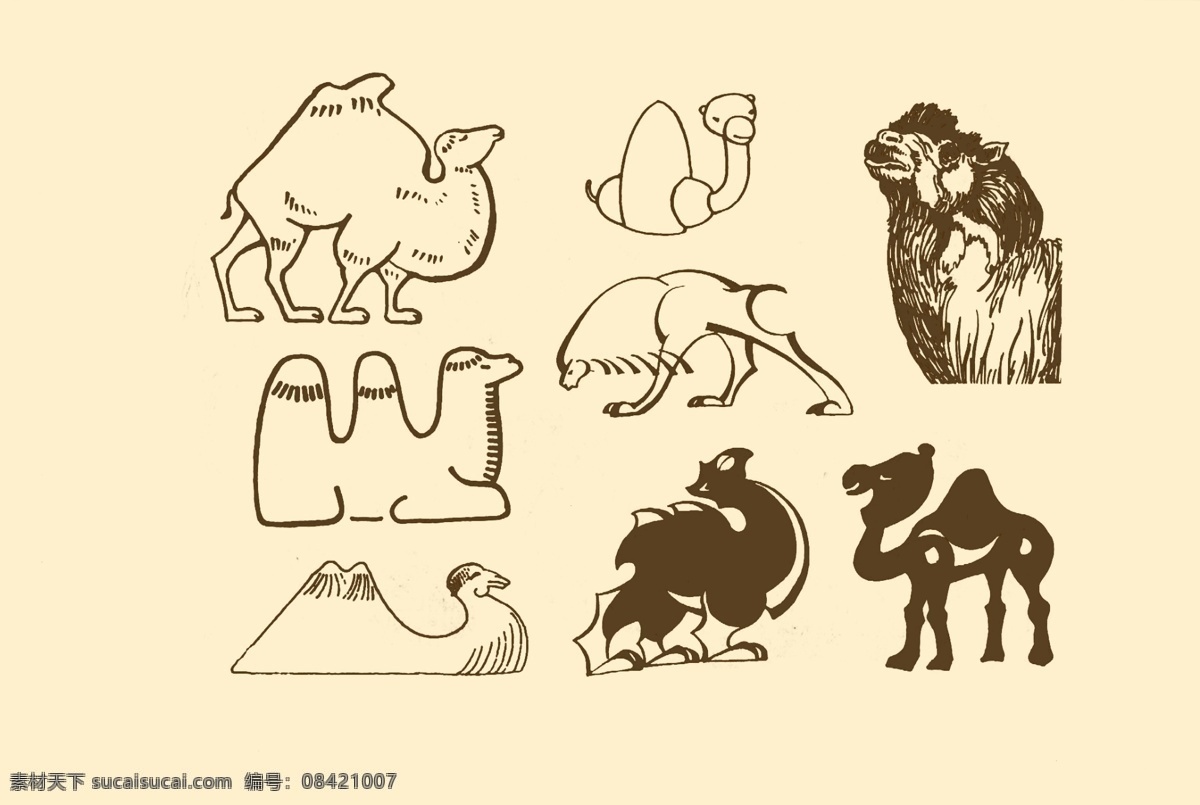 动物图案 骆驼 卡通 动物 纹样 图案 白描 简笔画 儿童画 分层 源文件