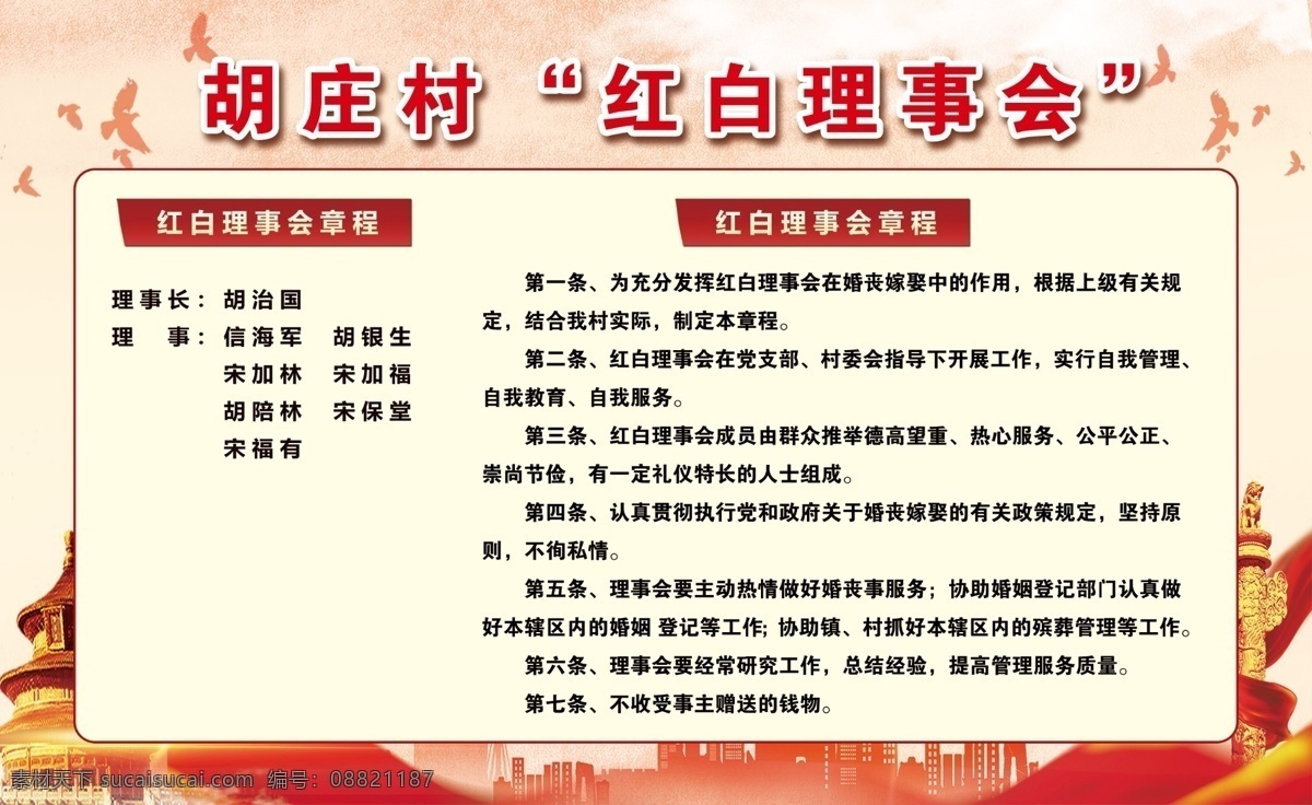 红白理事会 一约四会 党建背景 党建制度 红白理事章程 室内广告设计
