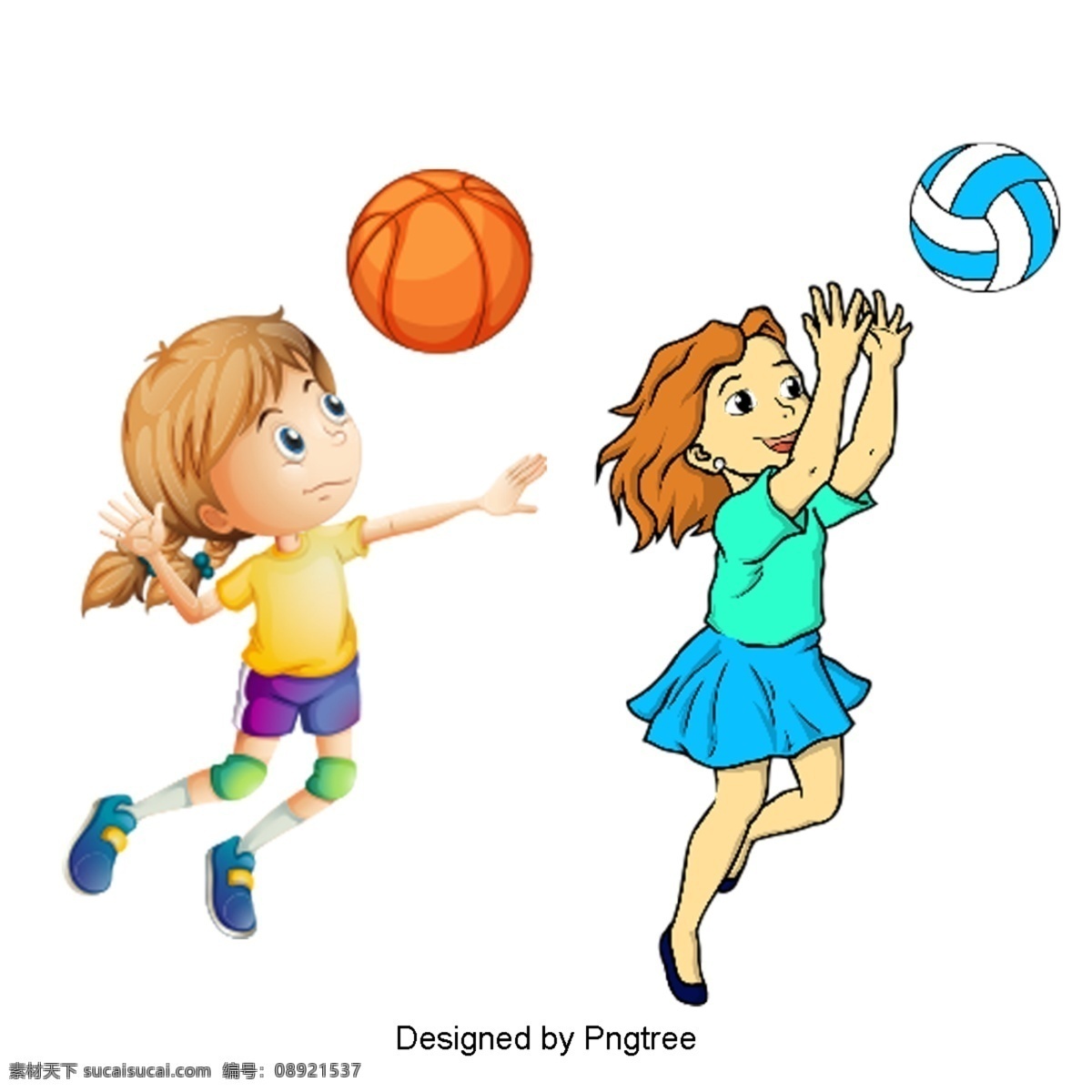 美丽 酷 卡通人 物体 育 活动 玩法 漂亮 卡通 可爱 手绘 女孩 运动 排球 笑脸 截击