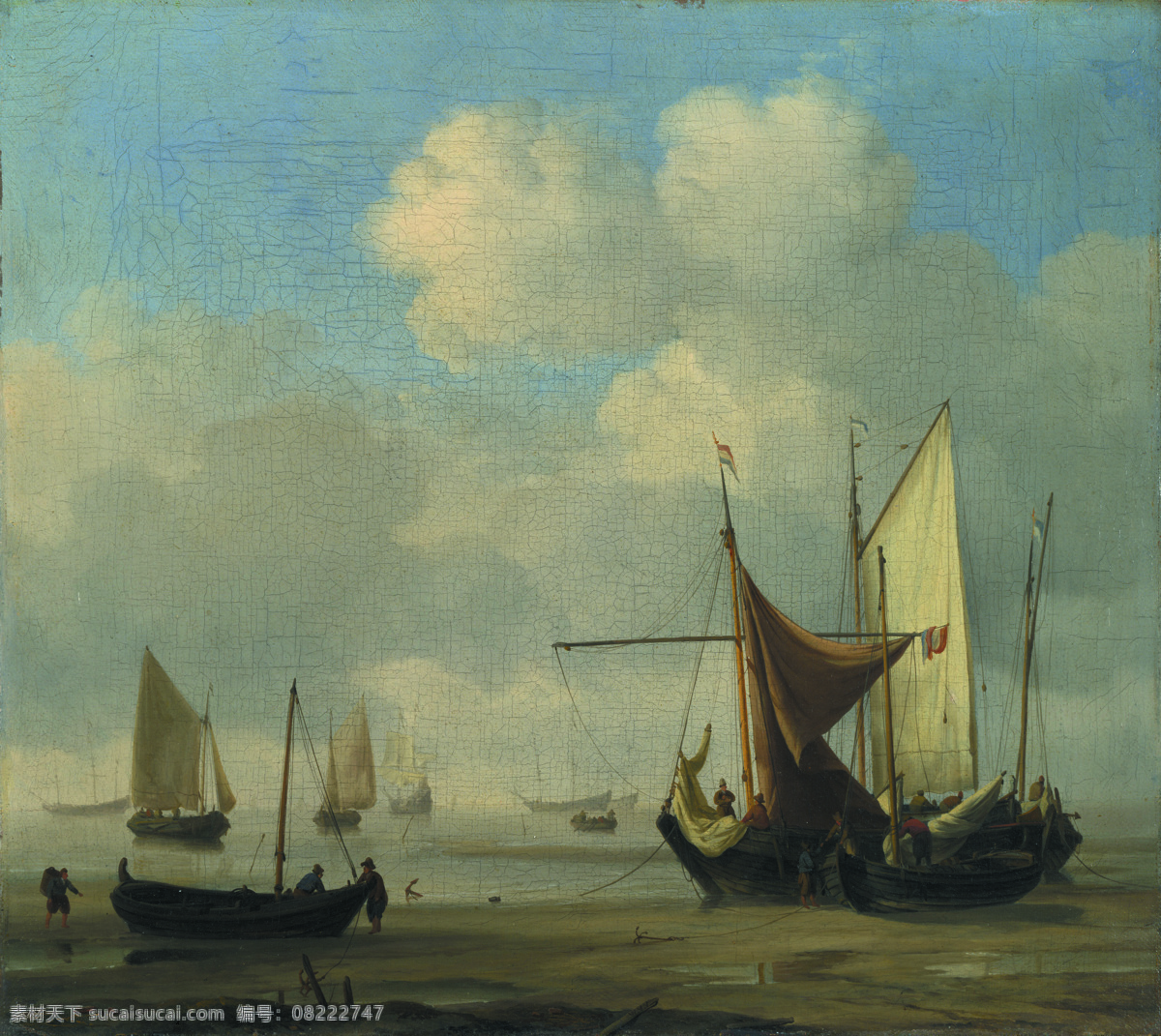calm 大师 画家 古典 画 建筑 景物 装饰画 油画 in water low at aground vessels dutch small velde de van willem 人物 高清 西方 国外 现代 家居装饰素材