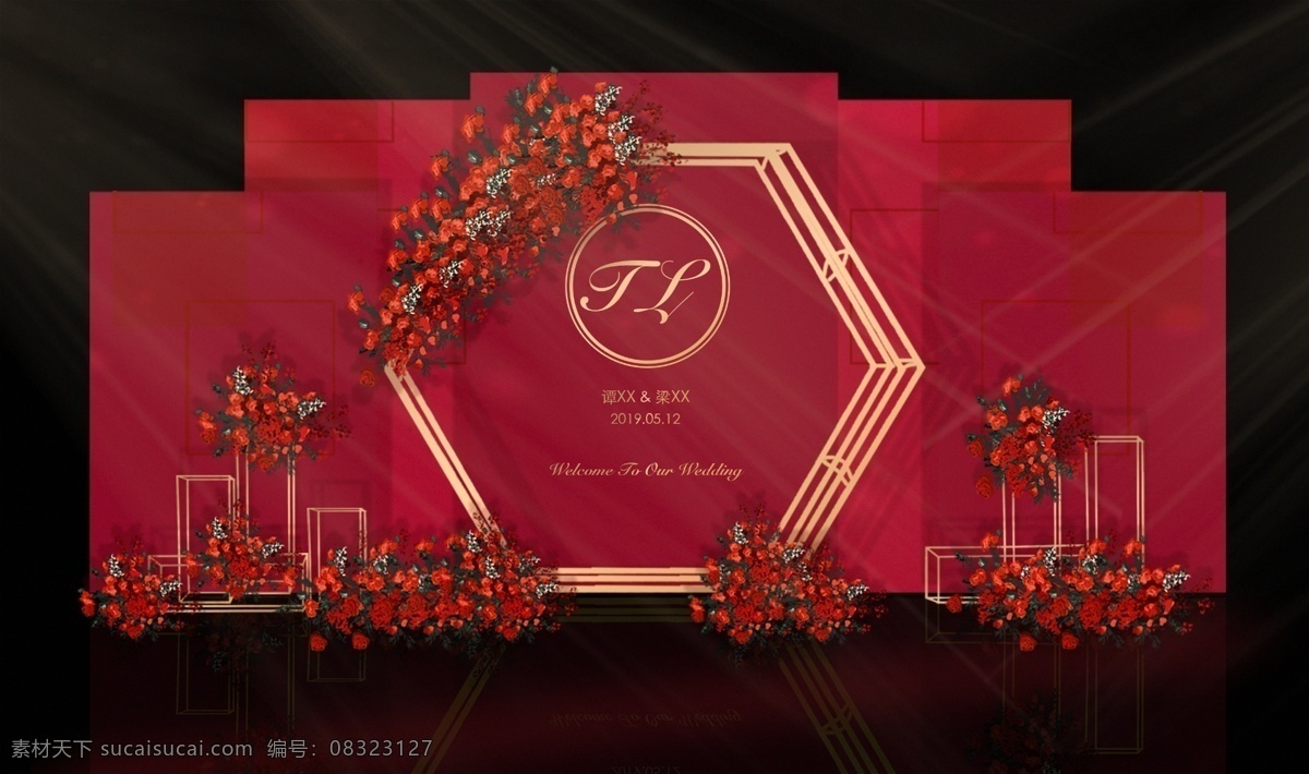 红色 复古 六边形 铁架 婚礼布置 玫瑰 六边形铁架 婚礼 布置 板