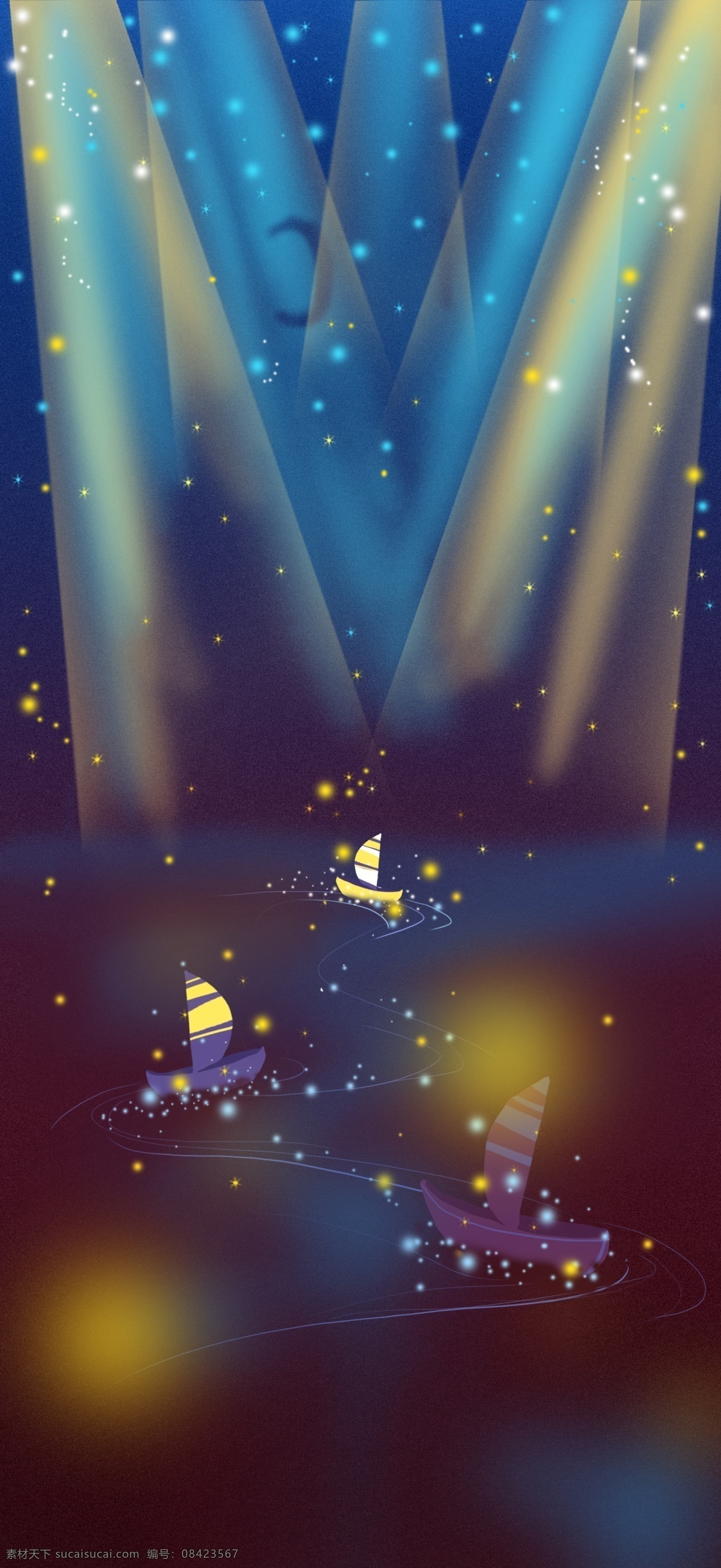 再见 2018 夜晚 灯光 小船 插画 背景 再见2018 灯光小船 插画背景 背景素材 背景展板 彩色背景 清新背景