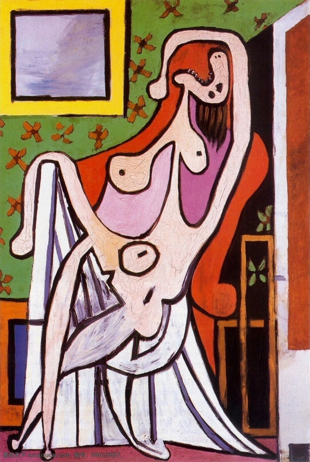 rouge 西班牙 画家 巴勃罗 毕加索 抽象 油画 人物 人体 装饰画 fauteuil au nu grand 1929 装饰素材
