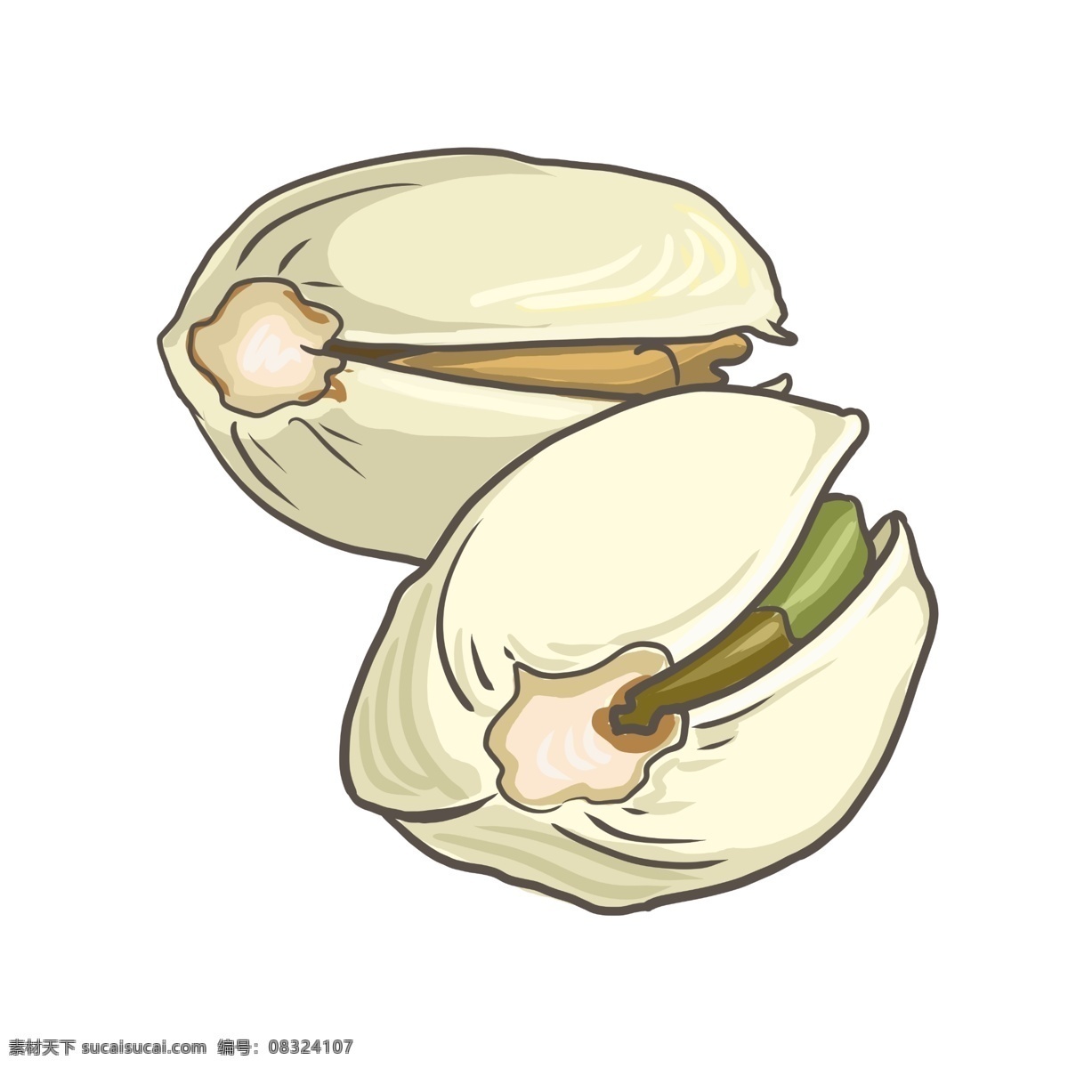 两 颗 白色 开心果 白色食物 优质零食 美味可口 开心果插图 线描开心果 脆脆的开心果 两颗开心果