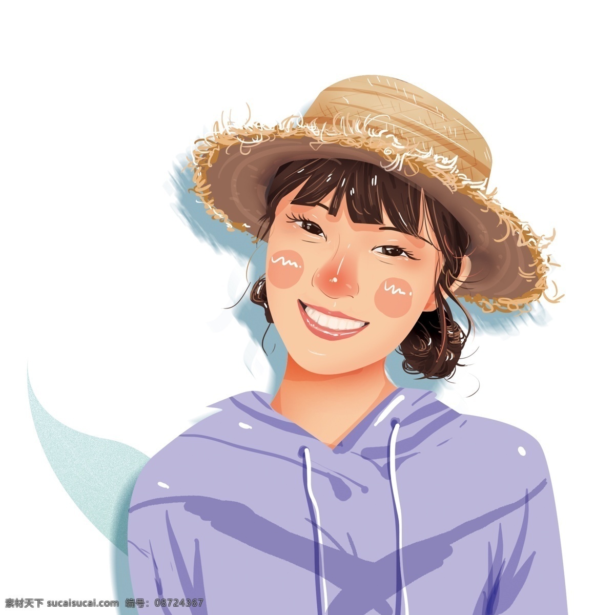 戴帽子 女孩 图案 元素 卡通人物 帽子 微笑的女孩 设计元素 创意元素 手绘元素 psd元素 免抠元素