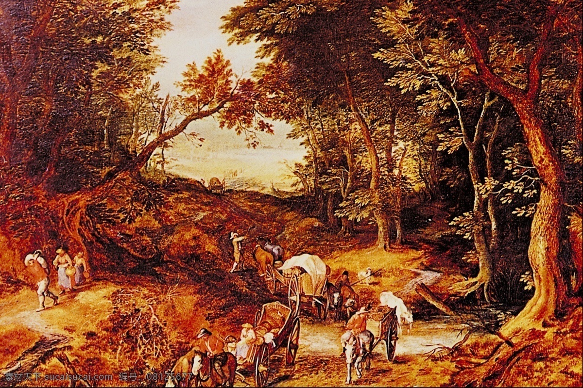 风景 风景油画 绘画书法 马车 树林 文化艺术 行人 油画 非 高清 设计素材 模板下载 家居装饰素材