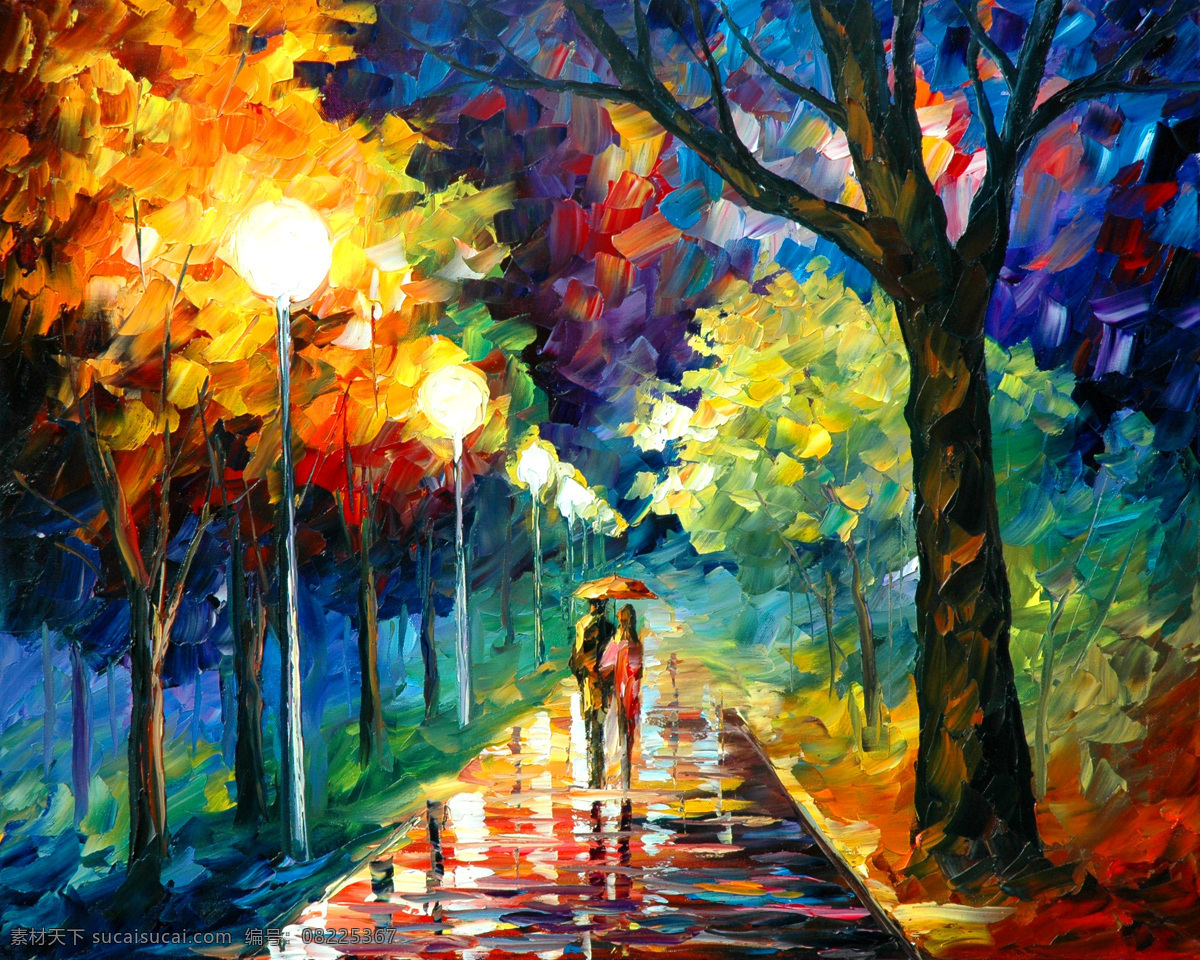 长廊 风景 风景画 挂画 绘画 绘画书法 景色 浪漫 油画 漫步 雨夜 设计素材 模板下载 漫步雨夜 油画风景 艺术 油画艺术 夜雨 情侣 散步 路灯 树木 西方油画 欧美油画 油画作品 文化艺术 装饰素材 山水风景画