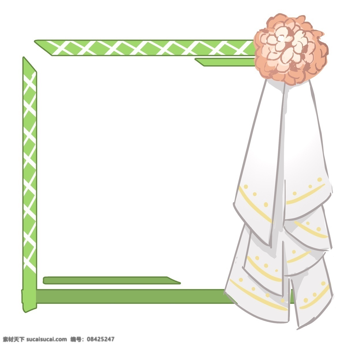 绿色 花纹 装饰 边框 绿色花纹 红色小花 白色毛巾