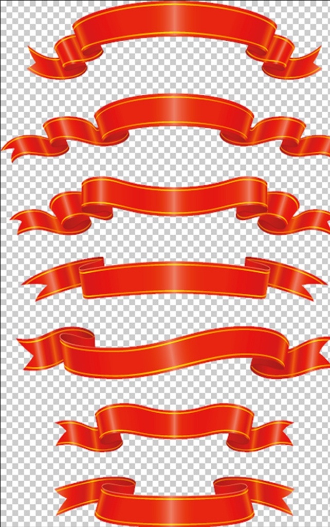 红色 彩带 多形状彩带 喜庆素材 绸带