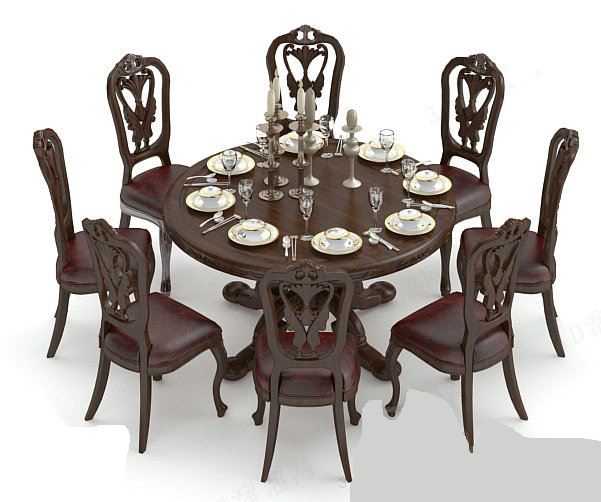 餐桌 模型 实木 椅子 盘子 餐具 圆型餐桌 max 白色