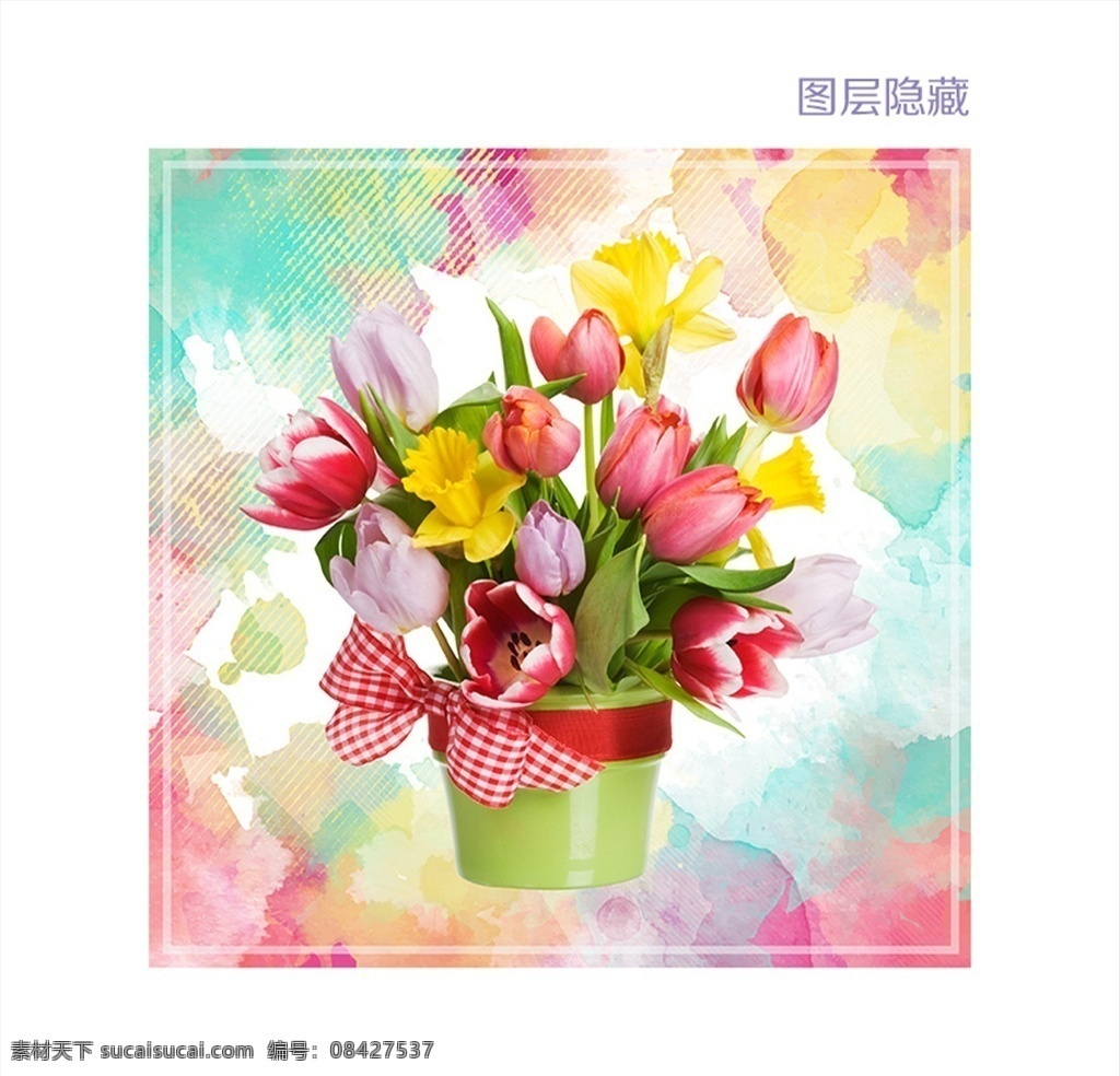 花卉装饰画 红色郁金香 黄色水仙 淡紫色郁金香 郁金香花束 郁金香花艺 家居装饰画 办公室装饰画 店铺装饰画 装饰画 文化艺术