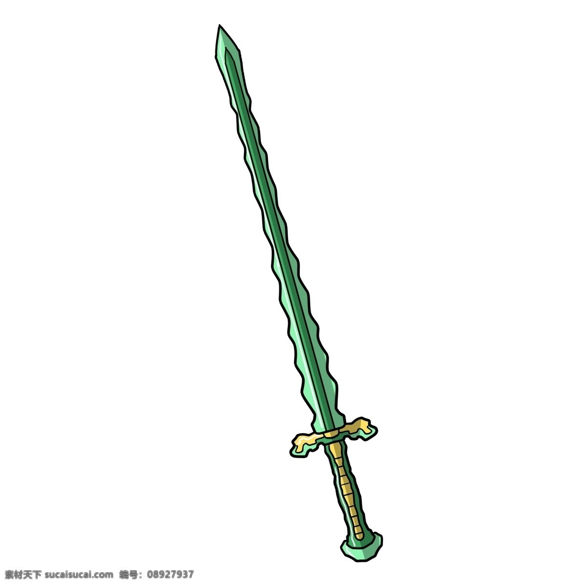 手绘 绿色 宝剑 插画 卡通刀剑 武器刀剑 游戏装备 兵刃 古代兵器 绿色长剑 黄色剑柄宝剑 绿色剑鞘宝剑
