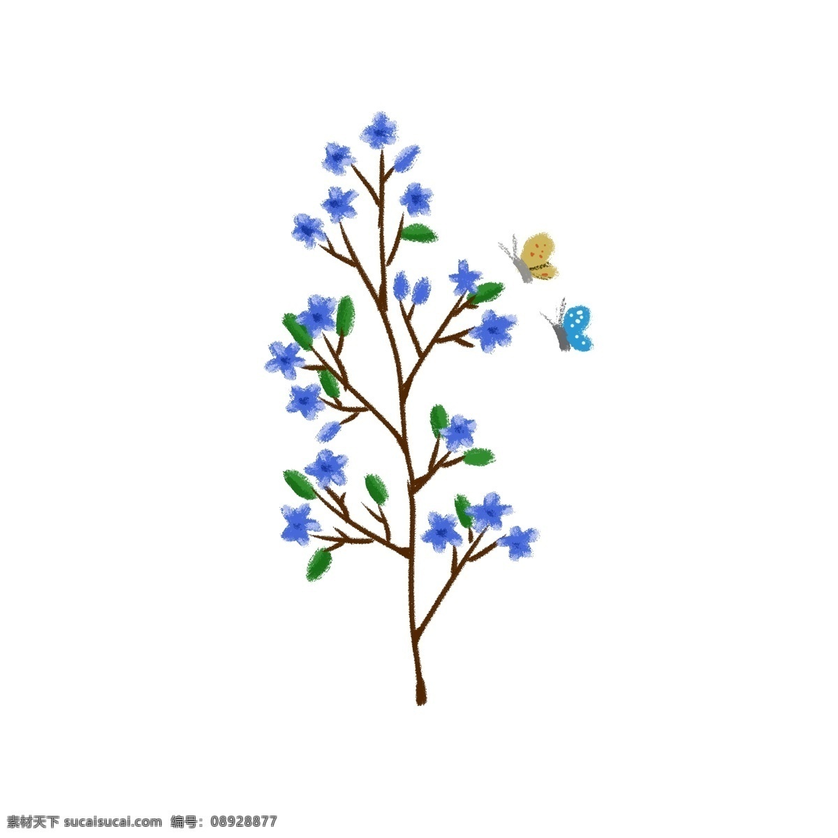 春天 蓝色 花朵 树枝 蝴蝶 春季 初春 开春 蓝色花朵 盛开 花骨朵 花苞 飞舞 飞翔 飞行 美丽