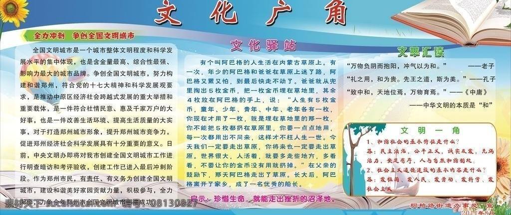 创建文明城市 创文 社区文化建设 社区展板 文明城市 展板 展板模板 八 月份 文化 广角 文化广角 社区板块 矢量 其他展板设计