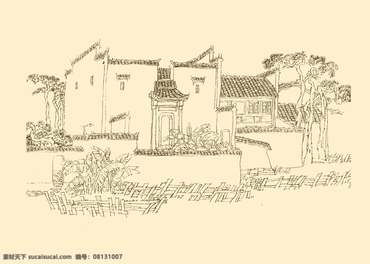 皖南古民居 白描 构图 建筑 古建筑 线描 勾勒 线条 民居 速写 钢笔画 徽派建筑 皖南 古 资料集 风景 分层 源文件