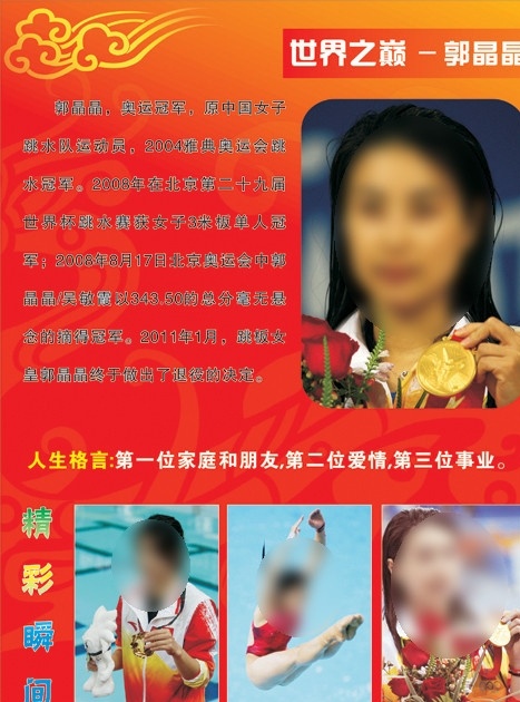 郭晶晶 体育展板 奥运会 奥运会冠军 体坛人物 人物介绍 精彩瞬间 人生格言 跳水运动员 矢量